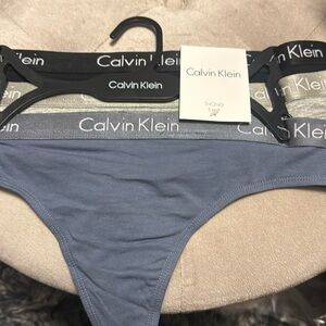 Calvin Klein thong panties, 3 pack, blue, gray and black, new